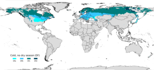 Regions where the continental climates (Dfa, Dfb, Dfc, Dfd) are found. Df climate.png