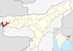 Dhubri destrict's location in Assam