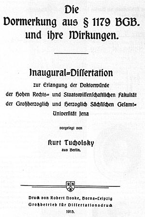 Kurt Tucholsky: Leben, Nachleben, Rezeption und Einzelaspekte