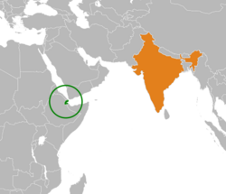 Карта с указанием местоположения Джибути и Индии