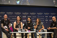 Minus Eins bei der Eurovision-Pressekonferenz in Stockholm, 2016