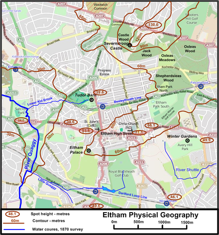 Map 6. Eltham: contours and water courses