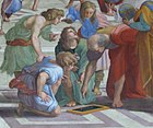 Eukleidés se svými žáky, malba od Rafaela Santiho