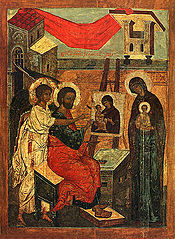 Ikona Evangelista Lukáš, píšící ikonu Panny Marie