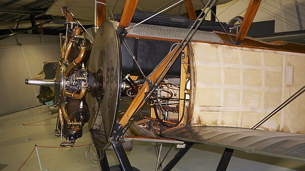 This Le Rhône 9C installed on a Sopwith Pup fighter aircraft at the Fleet Air Arm Museum. Note the narrowness of the mounting pedestal to the fixed cr