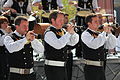 Français : Le Bagad ar Meilhoù Glaz de Quimper lors de l'épreuve d'été du championnat national de bagadoù de 1ère division, organisé dans le cadre du Festival interceltique de Lorient, France.