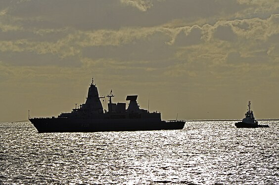 Silhouettes of two ships on the North Sea