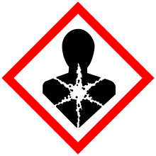 The symbol for substances hazardous to the human health as implemented by the GHS. GHS-pictogram-silhouette.svg