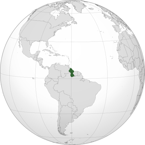 Location of Guyana (green) in South America (grey)