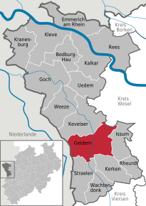 Poziția orașului Geldern pe harta districtului Kleve