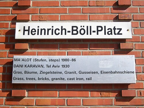 German and English, square dedicated to the Nobel Prize writer Heinrich Böll in Cologne