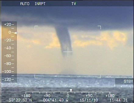 Waterspout filmed off Anglesey, Wales, on 15 November 2010 by an RAF Search and Rescue crew