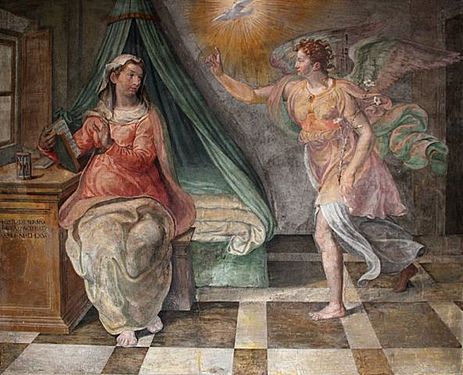 Bebådelsen, fresk av Girolamo Siciolante da Sermoneta från år 1565.