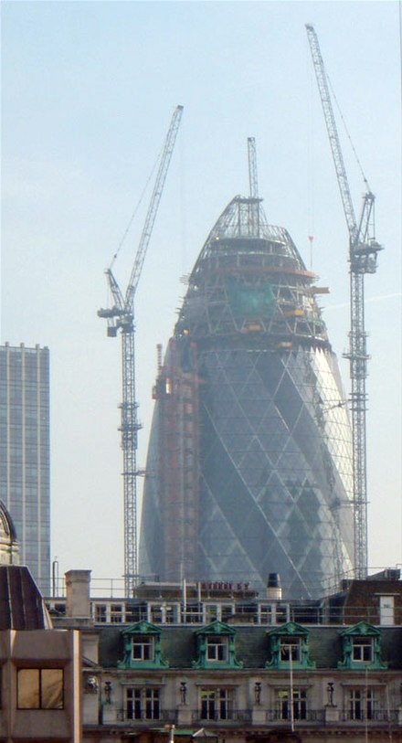 Work in progress on 30 St Mary Axe, one of Skanska's most high-profile contracts. Built between 2001 and 2004, the tower was a major addition to Londo