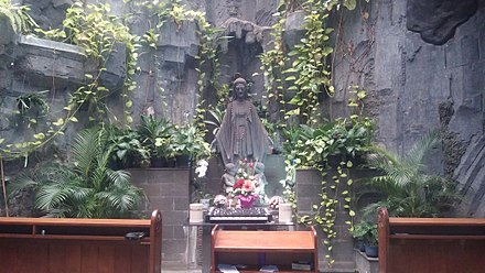 Modern Marian grotto at a church in Jakarta, Indonesia