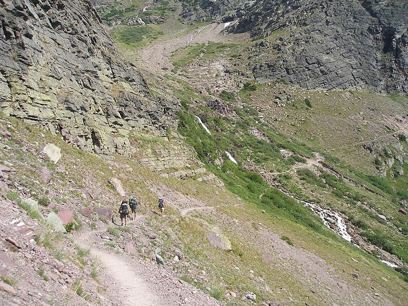 File:Gunsight Pass Trail on North Wall of Lake Ellen Wilson Cirque - panoramio.jpg