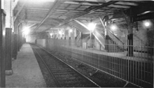 Inbound platform in 1898, looking outbound towards Canal Street incline; today's Green Line platforms are immediately south (inbound) of this location. Haymarket southbound platform 1898.png