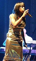 Heather Small, who later found fame as the vocalist of M People, provided a rerecorded vocal for "Ride on Time". Heather Small Southport.JPG
