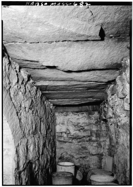 File:Historic American Buildings Survey Ned Goode, Photographer August 1961 GRANITE BLOCKS IN BASEMENT UNDER FRONT PORCH - Custom House, Second and William Streets, New Bedford, HABS MASS,3-NEBED,16-6.tif