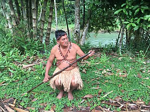 Quijos with one of his hunting instrument Hunting instrument in Amazon.jpg