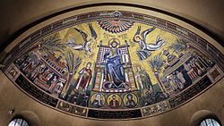 Mosaic of Christ Pantocrator from the 4th to 8th century (with later restoration) Il redentore tra i ss. gervasio e protasio, IV-VIII secolo, con restauri del XVIII secolo, 01.jpg