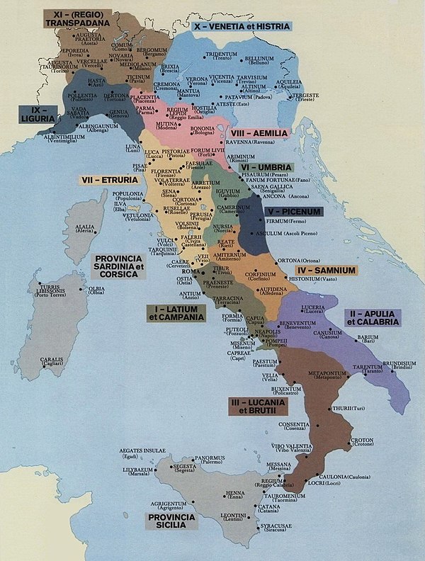 The regiones of Augustan Italy (around AD 7)