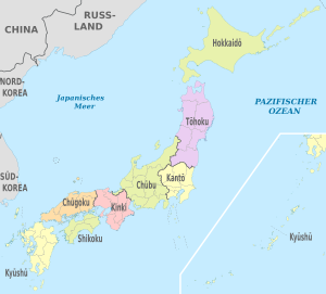 Japan (regions) (+Kuril Islands), administrative divisions - de - colored.svg