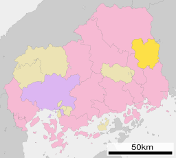 Jinsekikōgens läge i Hiroshima prefektur Städer:      Signifikanta städer      Övriga städer Landskommuner:      Köpingar      Byar