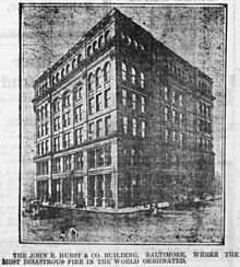 John E. Hurst Building, site of the fire's outbreak John E. Hurst Building, Baltimore.jpg