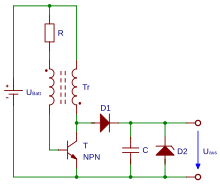 Joule thief with regulated output voltage Joule thief schematic const voltage de.svg