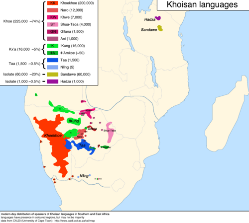 Distribution géographique des langues khoïsan.