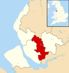 Location of Knowsley within Merseyside and England
