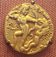 Kumáragupta I. na dobové minci (Britské muzeum)