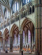 Pointed arches in the arcades, triforium and clerestory of Lincoln Cathedral (1185-1311)