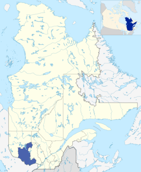 Outaouais bölgesinin Quebec'teki konumu