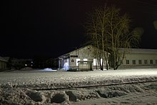 Вокзал станции Лоухи ночью