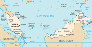 Malaysian citizen and foreign victims are sex trafficked into and out of all major cities and states and federal territories of Malaysia. They are raped and physically and psychologically harmed in brothels, homes, and various business and work sites within these administrative divisions. Malaysia-CIA WFB Map.png