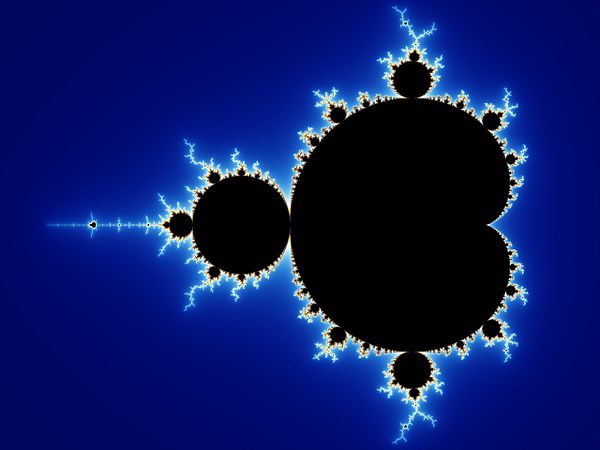 The Mandelbrot set: its boundary is a fractal curve with Hausdorff dimension 2. (Note that the colored sections of the image are not actually part of 