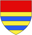 Arms of Manners (unaugmented, pre 1525): Or, two bars azure a chief gules