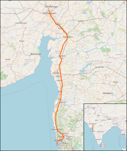 File:Map high-speed line Mumbai–Ahmedabad.png