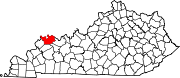 Harta statului Kentucky indicând comitatul Henderson