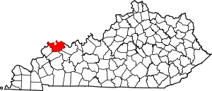 Kentuckyn kartta korostaen Hendersonin läänin