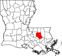 リビングストン郡の位置を示したルイジアナ州の地図