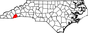 Harta statului North Carolina indicând comitatul Transylvania