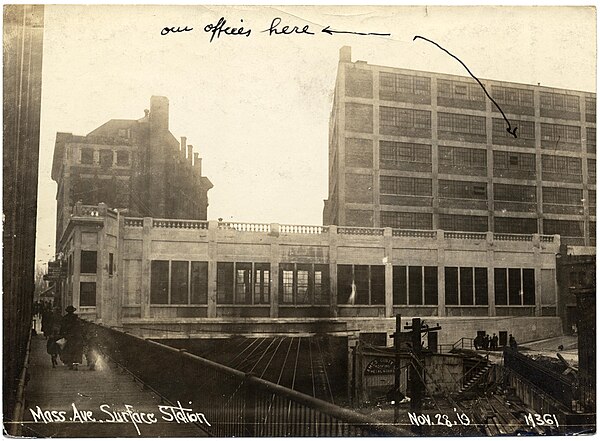 The surface transfer station and the Boston Transit Building in November 1919