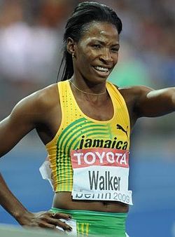 Melaine Walker won the gold medal in the 400 meters hurdles. Melaine Walker Berlin 2009 cropped.jpg