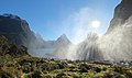 Milford Sound through the backlit mist from Bowen Falls on a sunny winter's day.jpg