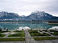 View from the opposite side of lake Forggensee (from the Musical Theater Neuschwanstein in Füssen) towards the castle