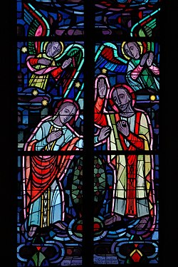 Jesus reicht Maria einen Brautring (rechtes Chorfenster unten)