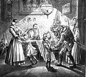 Krampus en Sinterklaas bezoeken een Weens huis in 1896